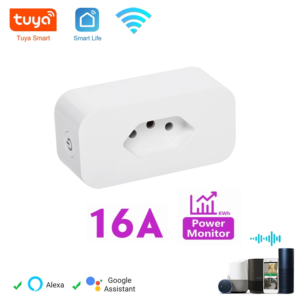 Tuya Alexa Wireless Remote Voice Control Power Monitor Smart Home WiFi Plug Socket 16A Brazil Smart Wall Outlet Socket