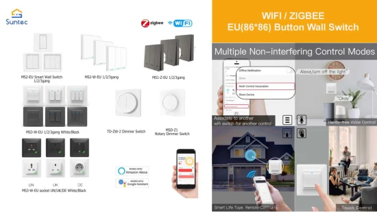 Zigbee 스마트 전등 스위치 유럽 유형 1 갱 1 방향/2 방향 스위치